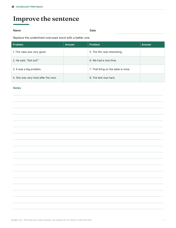 Preview of Printable Synonym Worksheet